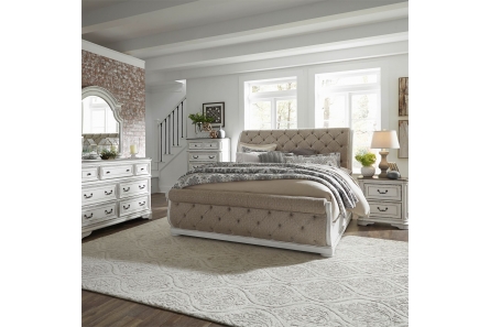 Magnolia Manor Uph Sleigh Bed, Dresser & Mirror, Chest, NS